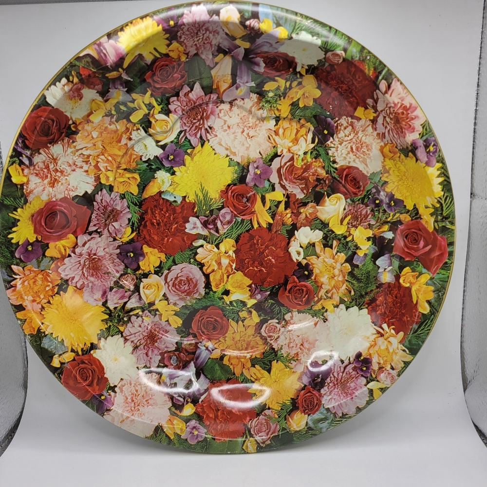Vintage Daher Bright Spring Florals Decorated Ware Tin Serving Bowl Tray England